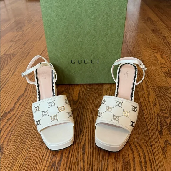 Size 41 White GG stud embellished platform sandals - only worn once! - Picture 1 of 7